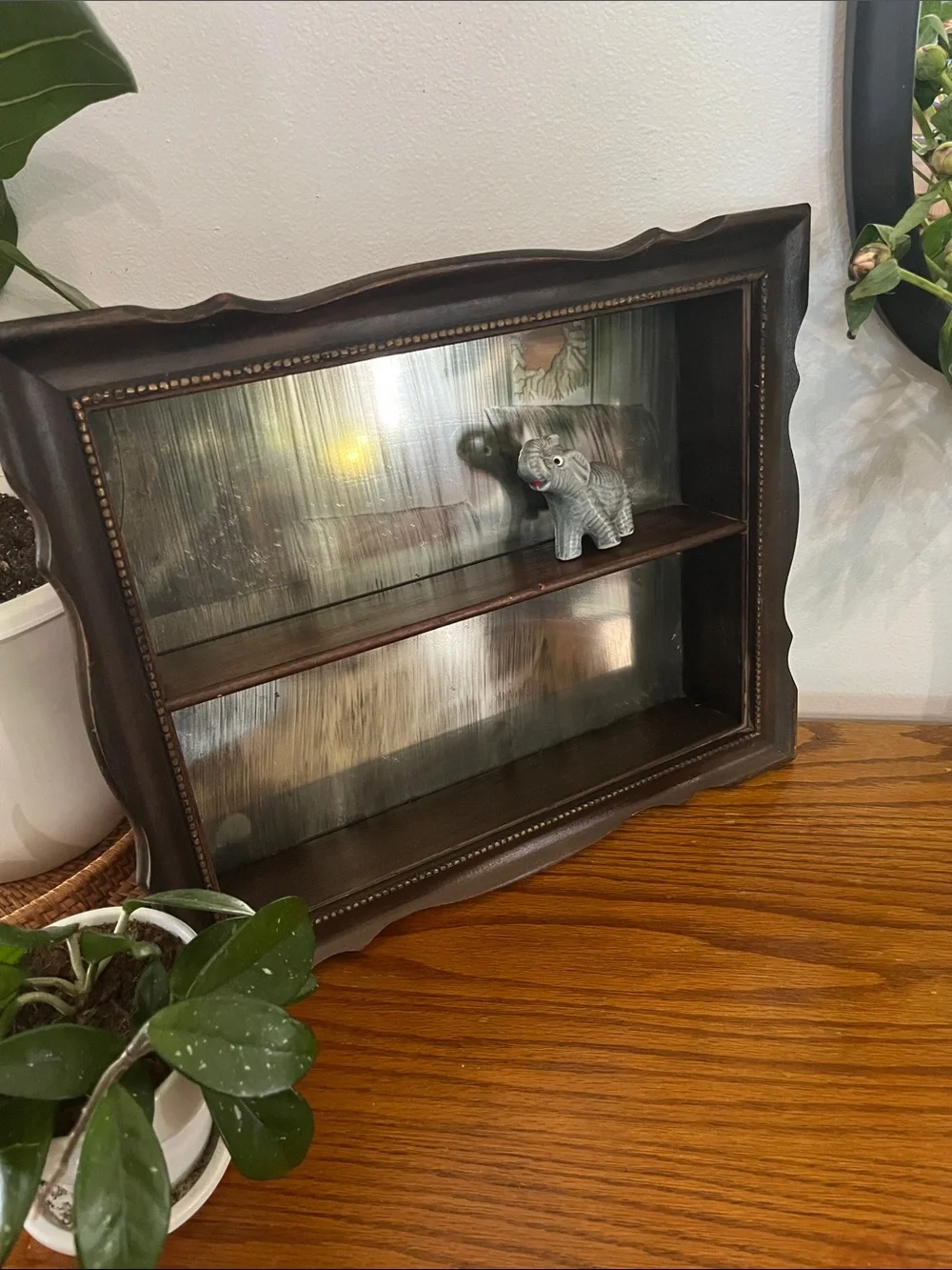 Antique cottage, core Rustic Dark Brown Wall Shelf with Mirror Back